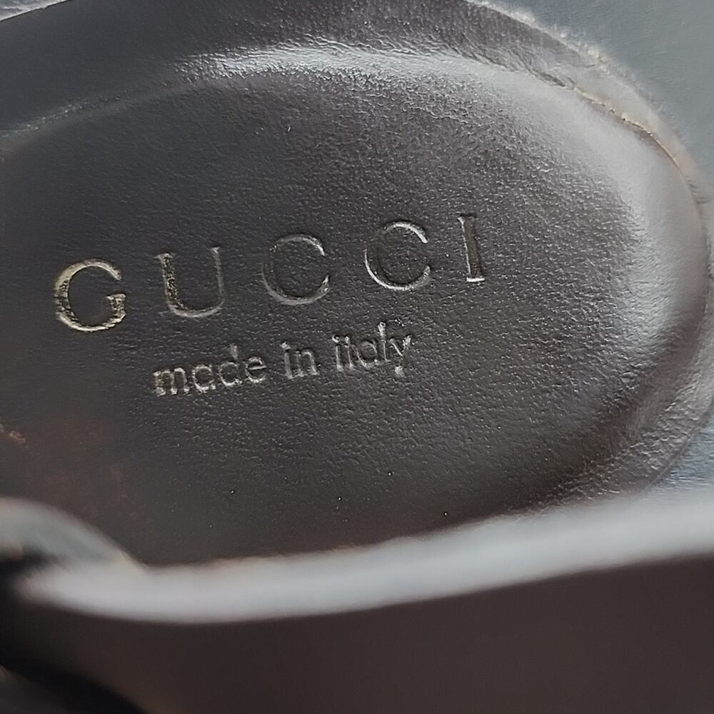 GUCCI KYLIE VINTAGE STILLETOS WOODEN PLATFORM LEATHER T-STRAP HEELS 7.5 GUC - Picture 10 of 16
